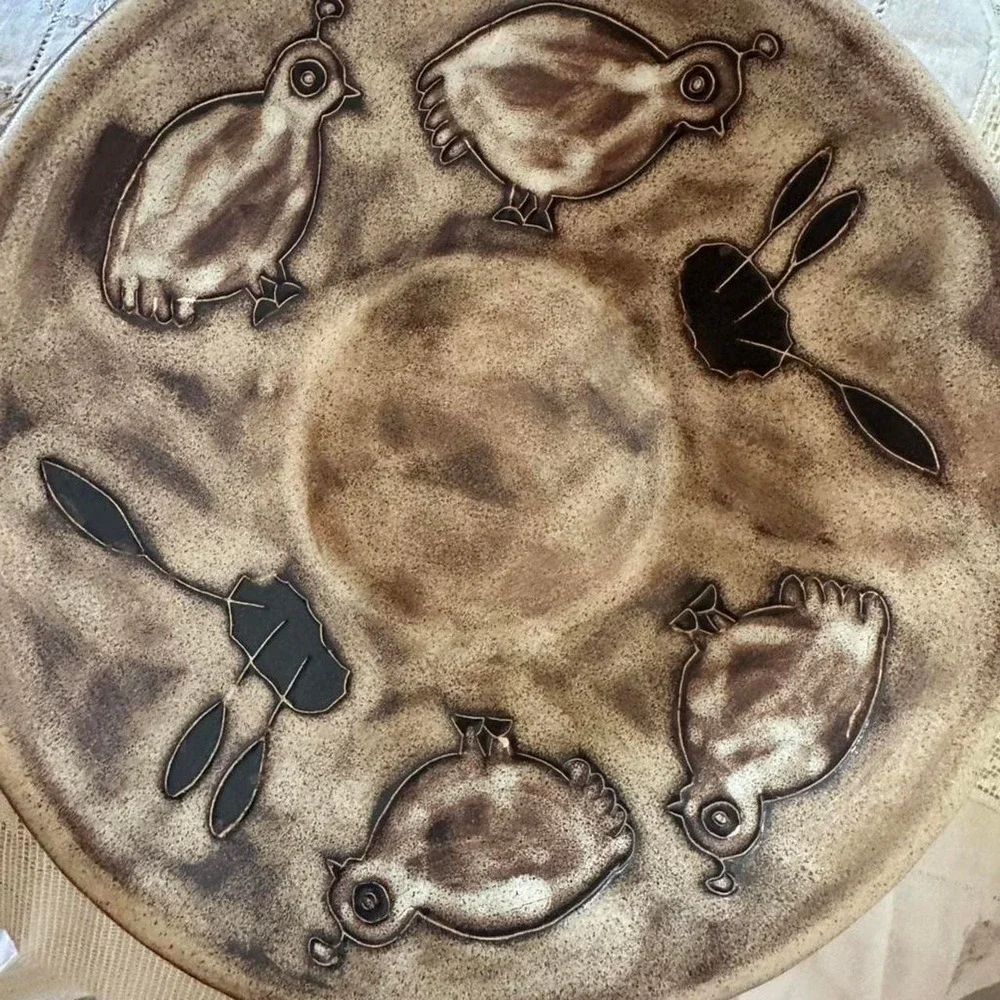 Mary 4 Mexico brown and tan ceramic plate with baby quail and bushes